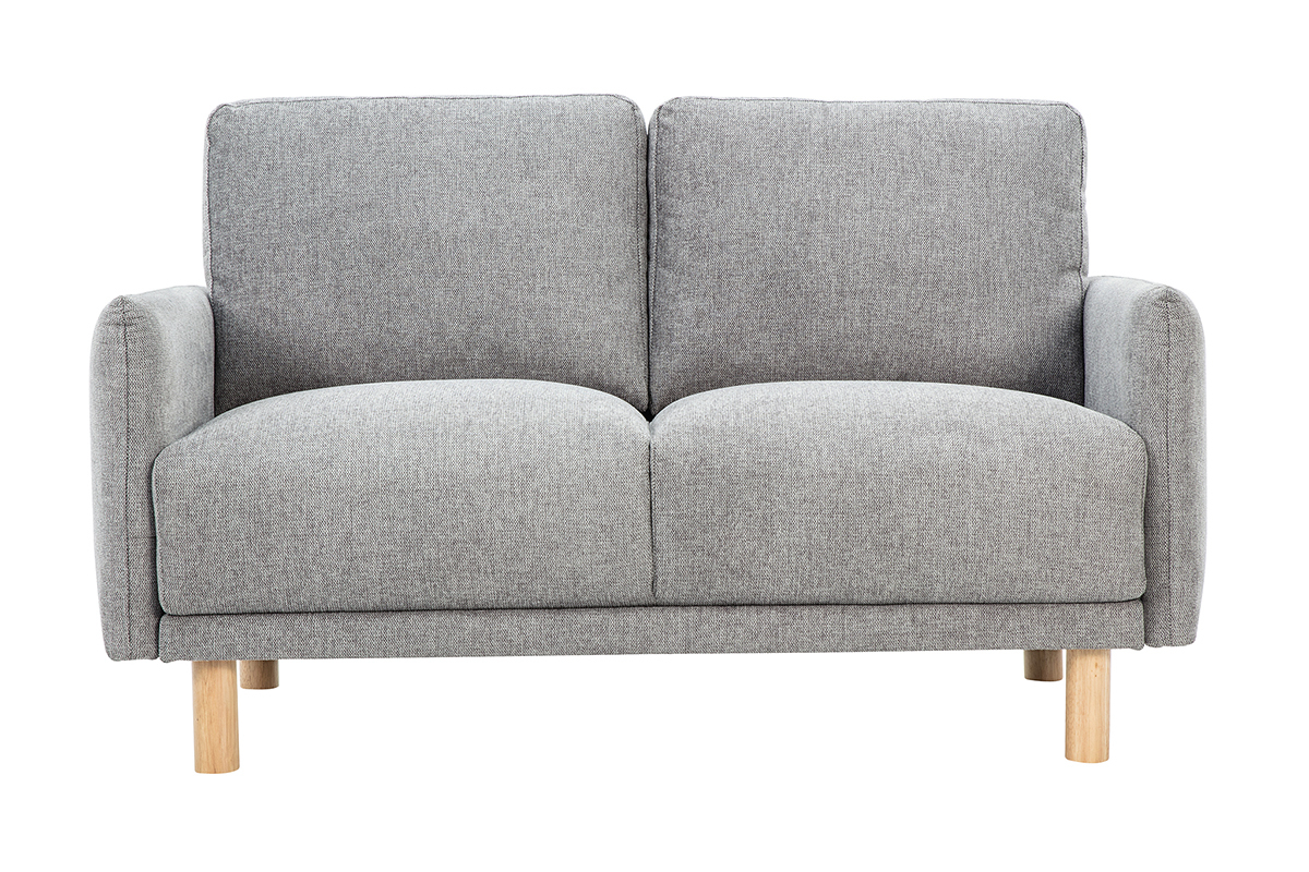 Canap� design 2 places en tissu effet velours textur� gris et bois clair BONO