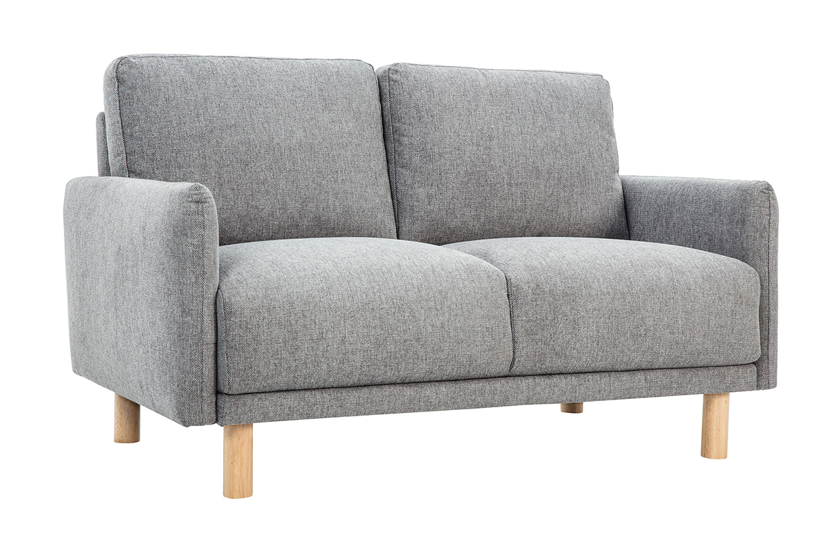 Canap� design 2 places en tissu effet velours textur� gris et bois clair BONO