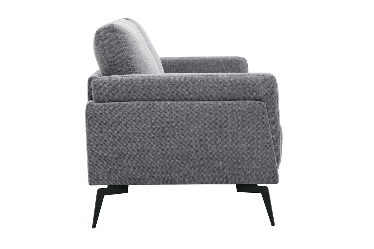 Canap design 2 places en tissu effet velours textur gris fonc et mtal noir MOSCO