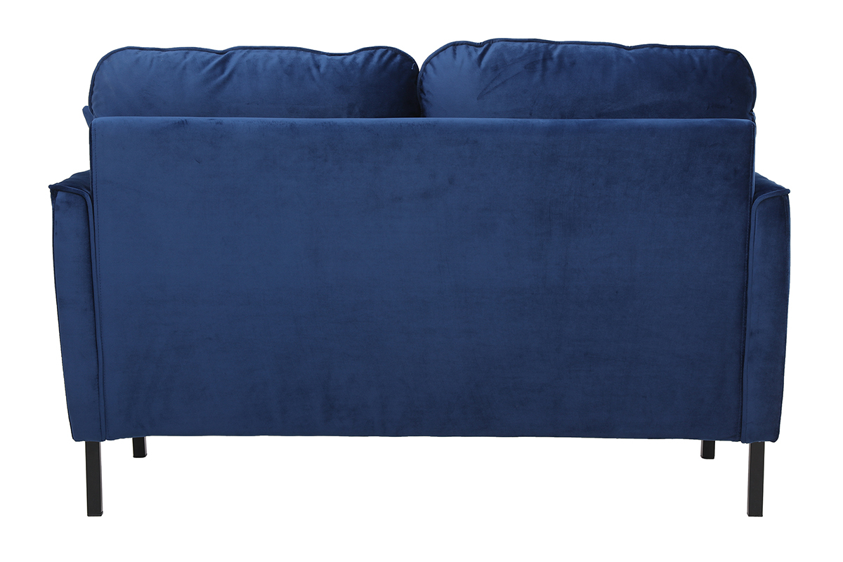 Canap design 2 places en tissu velours bleu nuit et mtal noir BEKA