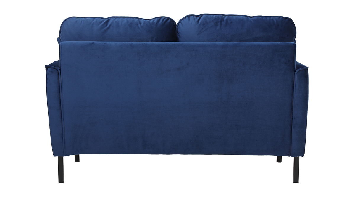 Canapé design 2 places en tissu velours bleu pétrole et métal noir BEKA