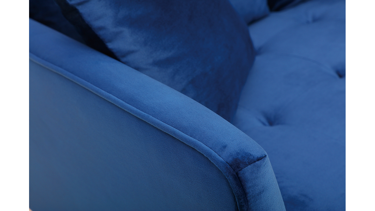 Canapé design 2 places en tissu velours bleu pétrole et métal noir BEKA
