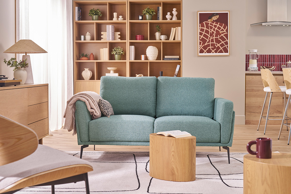 Canap� design 2 places en tissu vert de gris et m�tal noir MOSCO