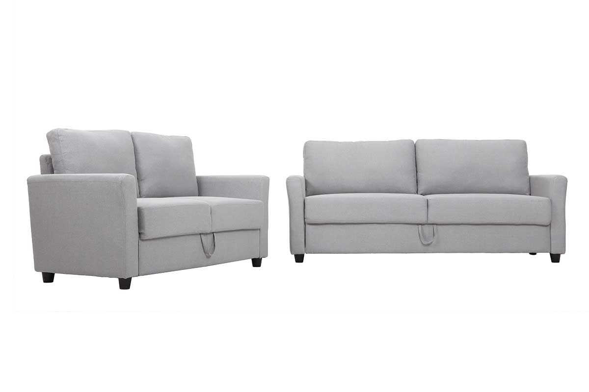 Canap� design 2 places et coffre - tissu et bois d'h�v�a - ELYOT