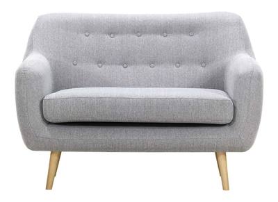 Canap&eacute; design 2 places gris perle pieds bois clair OLAF