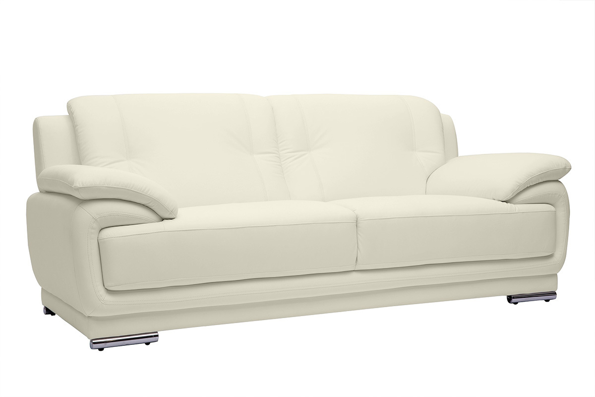 Canap design 3 places cuir blanc et acier chrom TAMARA
