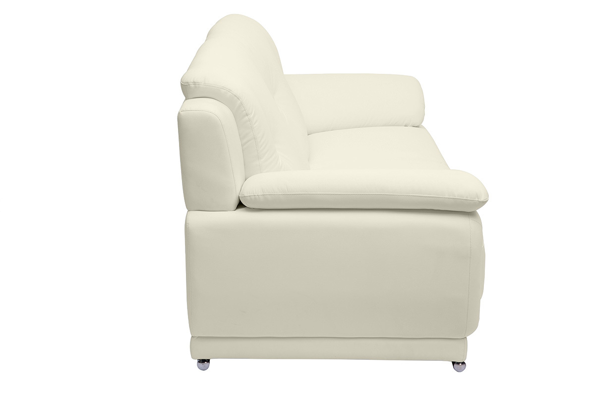 Canap design 3 places cuir blanc et acier chrom TAMARA