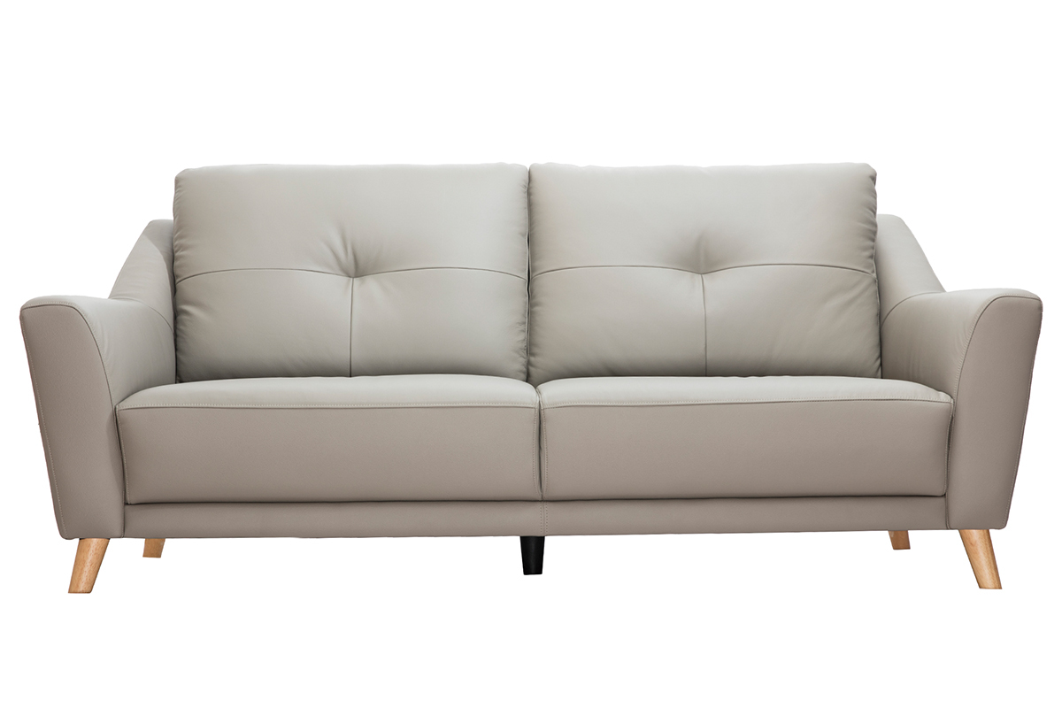 Canap design 3 places cuir gris et bois clair ARNOLD