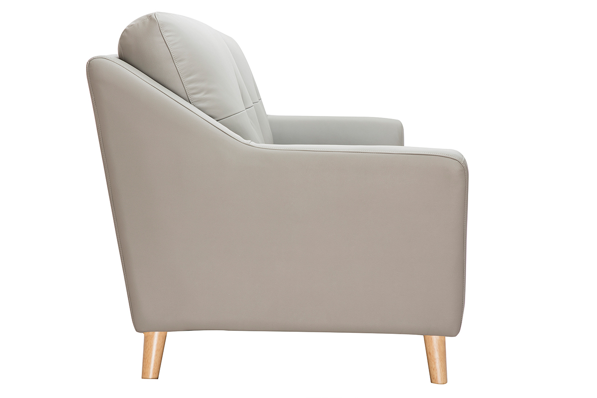 Canap design 3 places cuir gris et bois clair ARNOLD