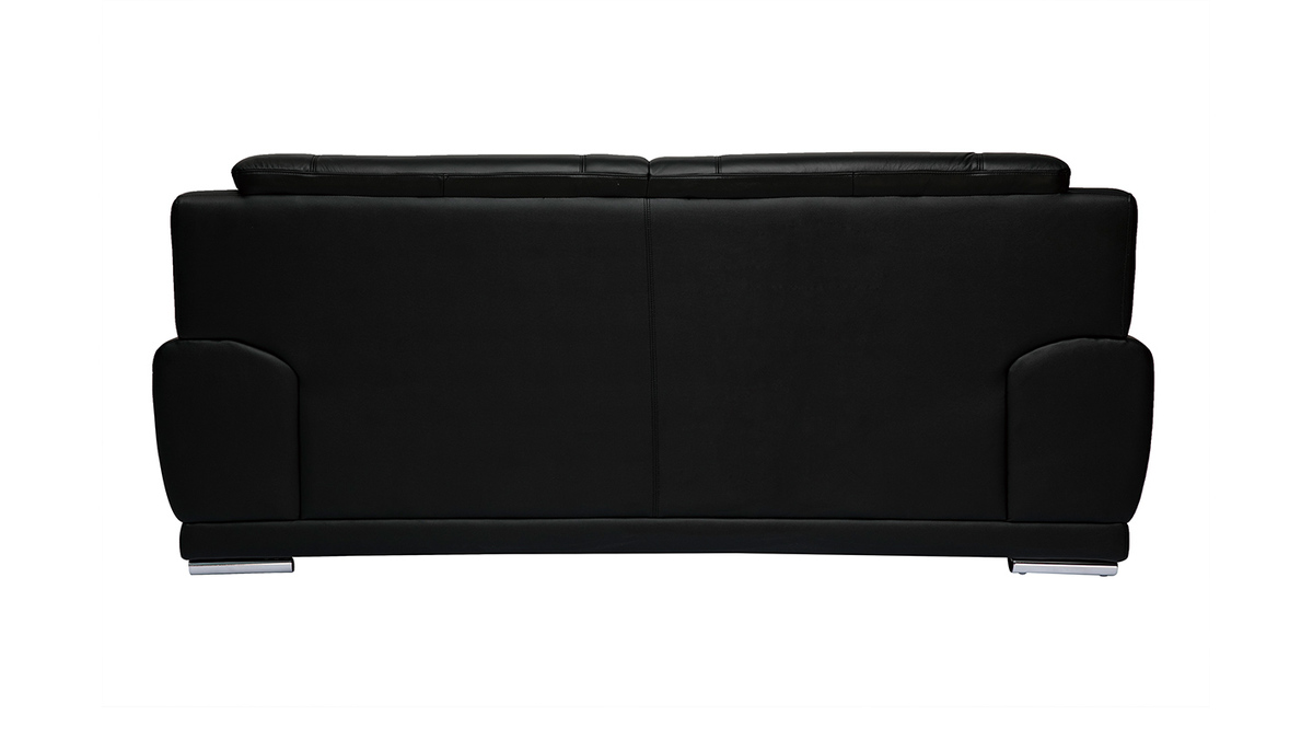 Canap design 3 places en cuir noir et acier chrom TAMARA