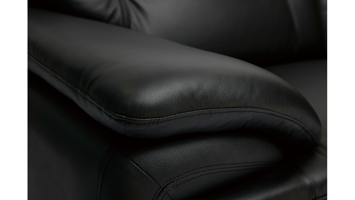 Canap design 3 places en cuir noir et acier chrom TAMARA