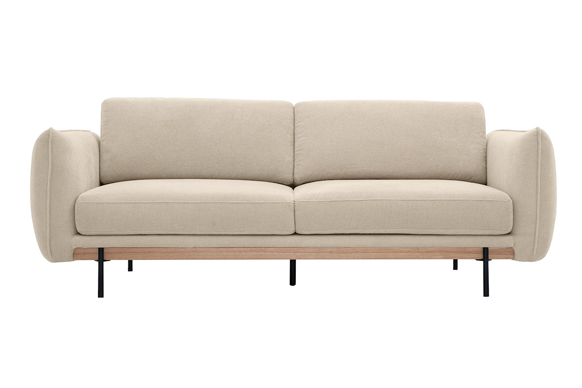 Canap design 3 places en tissu chenille beige et mtal noir TODD