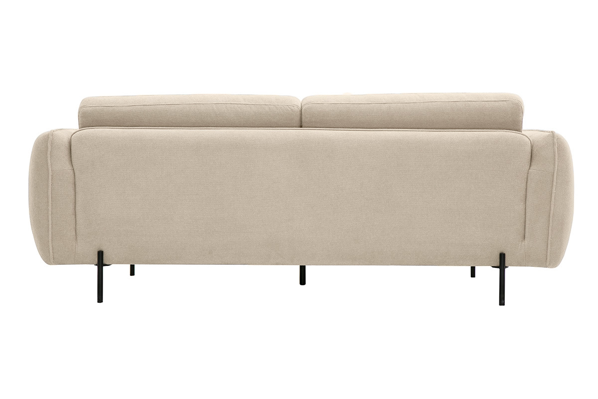 Canap design 3 places en tissu chenille beige et mtal noir TODD