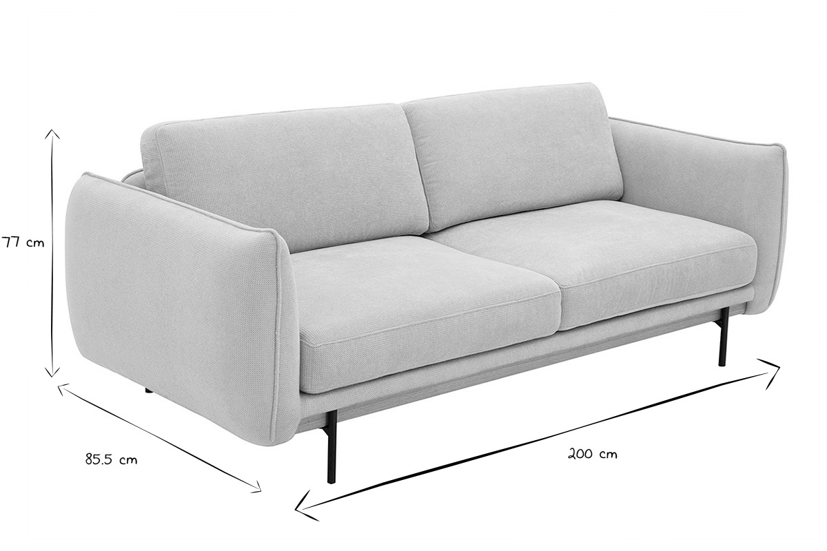 Canap design 3 places en tissu chenille beige et mtal noir TODD