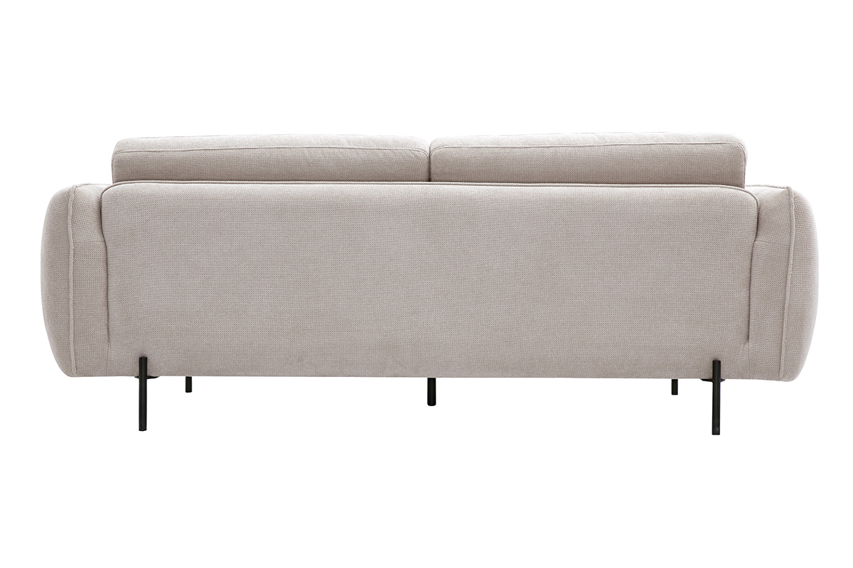 Canap design 3 places en tissu chenille beige et mtal noir TODD