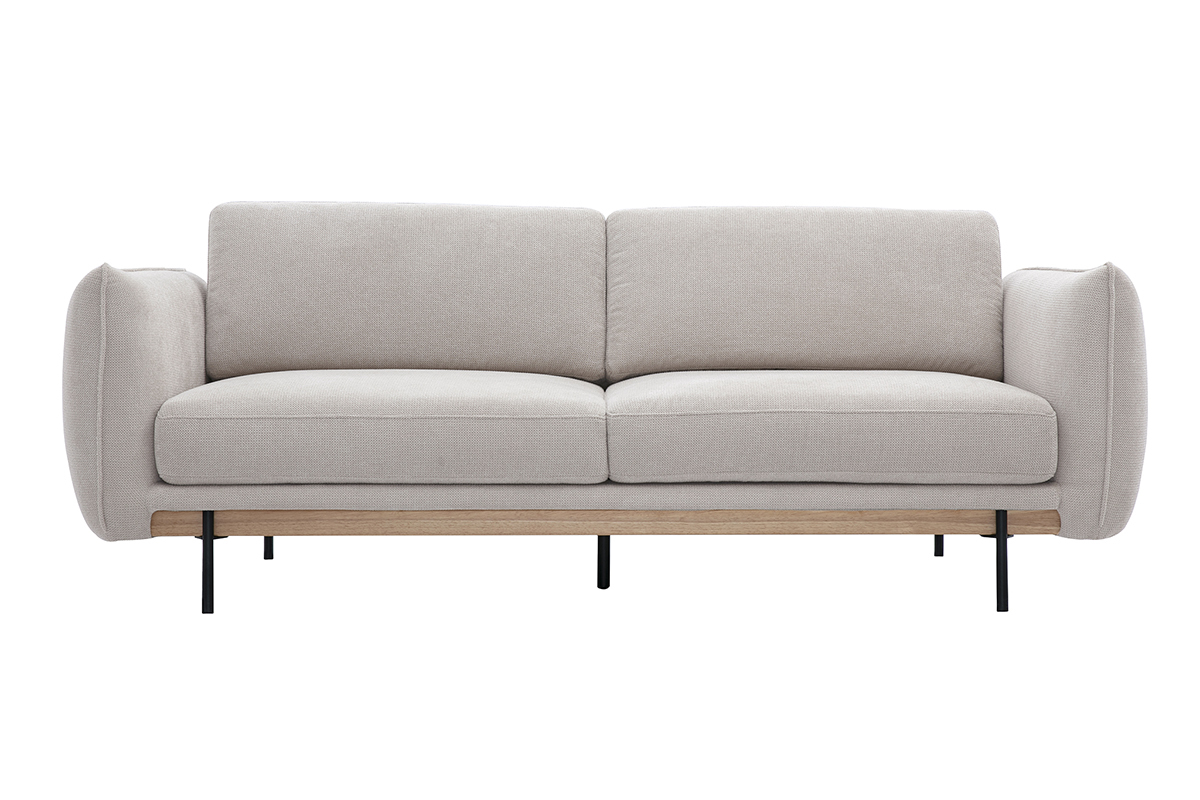 Canap design 3 places en tissu chenille beige et mtal noir TODD