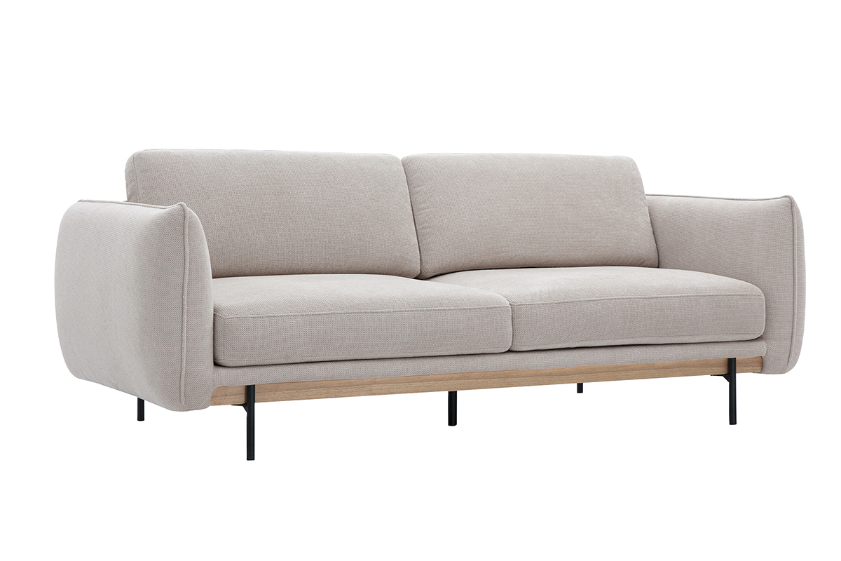 Canap design 3 places en tissu chenille beige et mtal noir TODD
