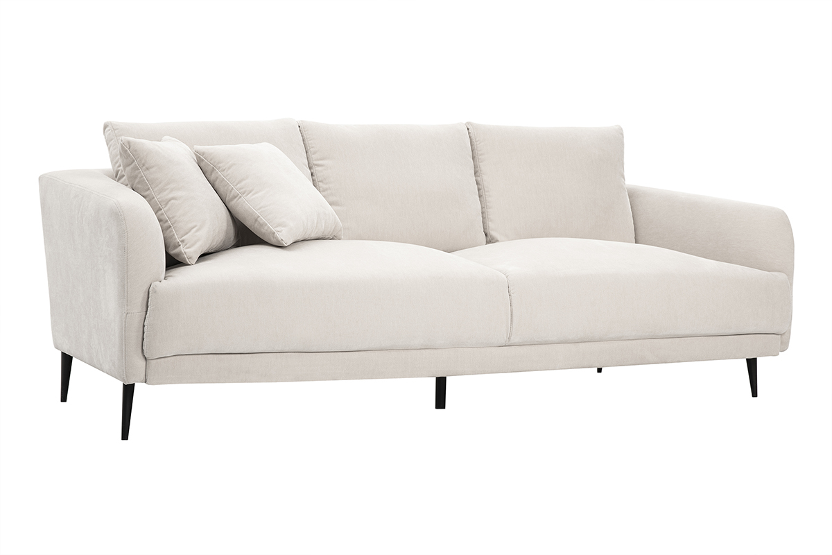 Canap design 3 places en tissu effet velours beige et mtal noir JERRY
