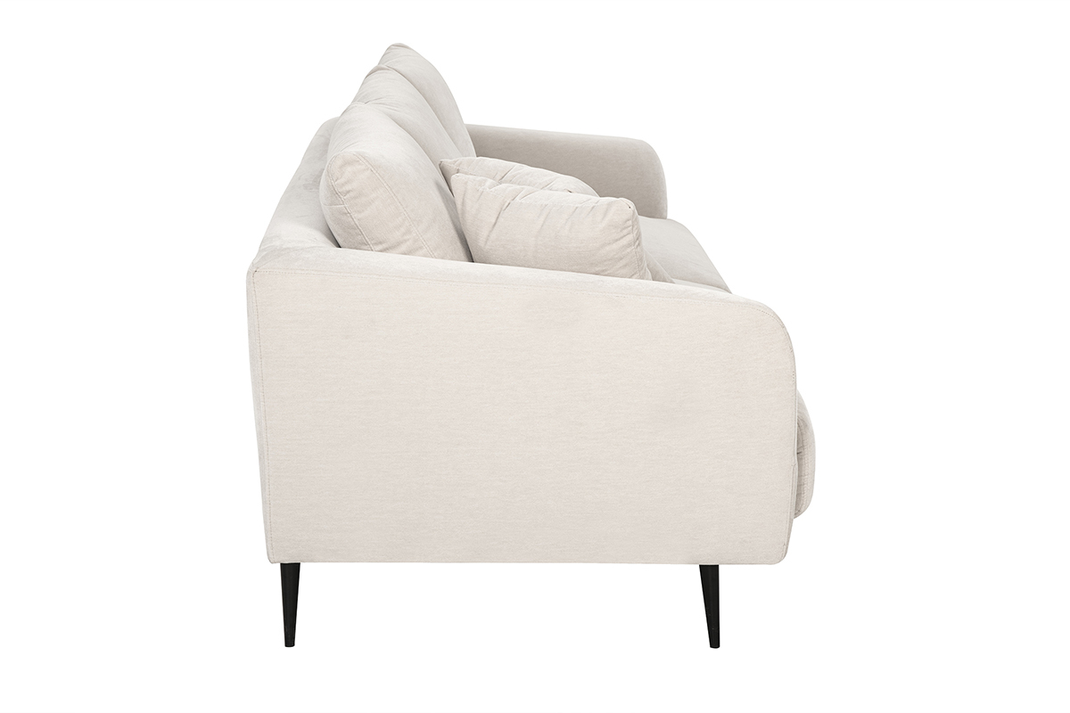 Canap design 3 places en tissu effet velours beige et mtal noir JERRY