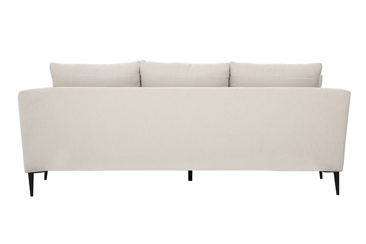 Canap design 3 places en tissu effet velours beige et mtal noir JERRY