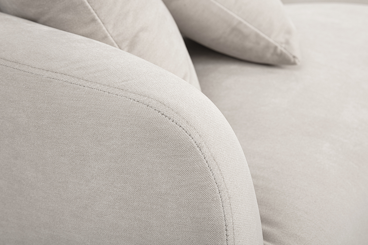 Canap design 3 places en tissu effet velours beige et mtal noir JERRY