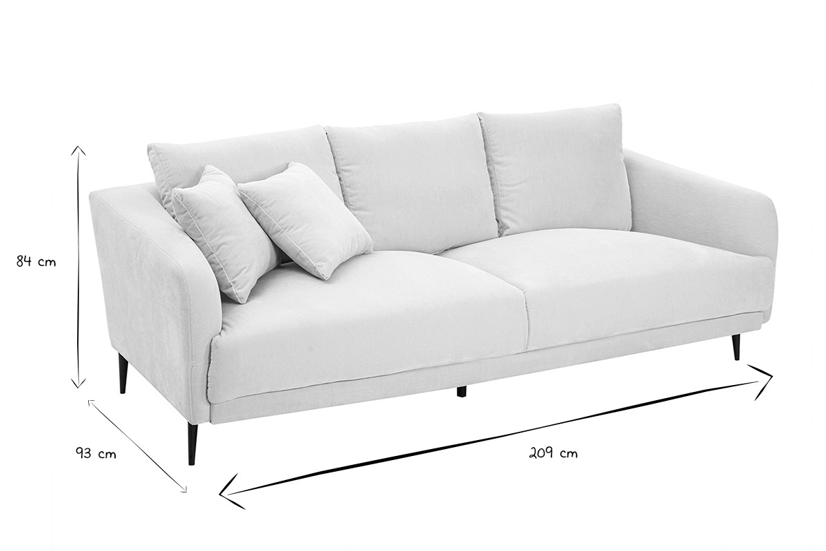 Canap design 3 places en tissu effet velours beige et mtal noir JERRY