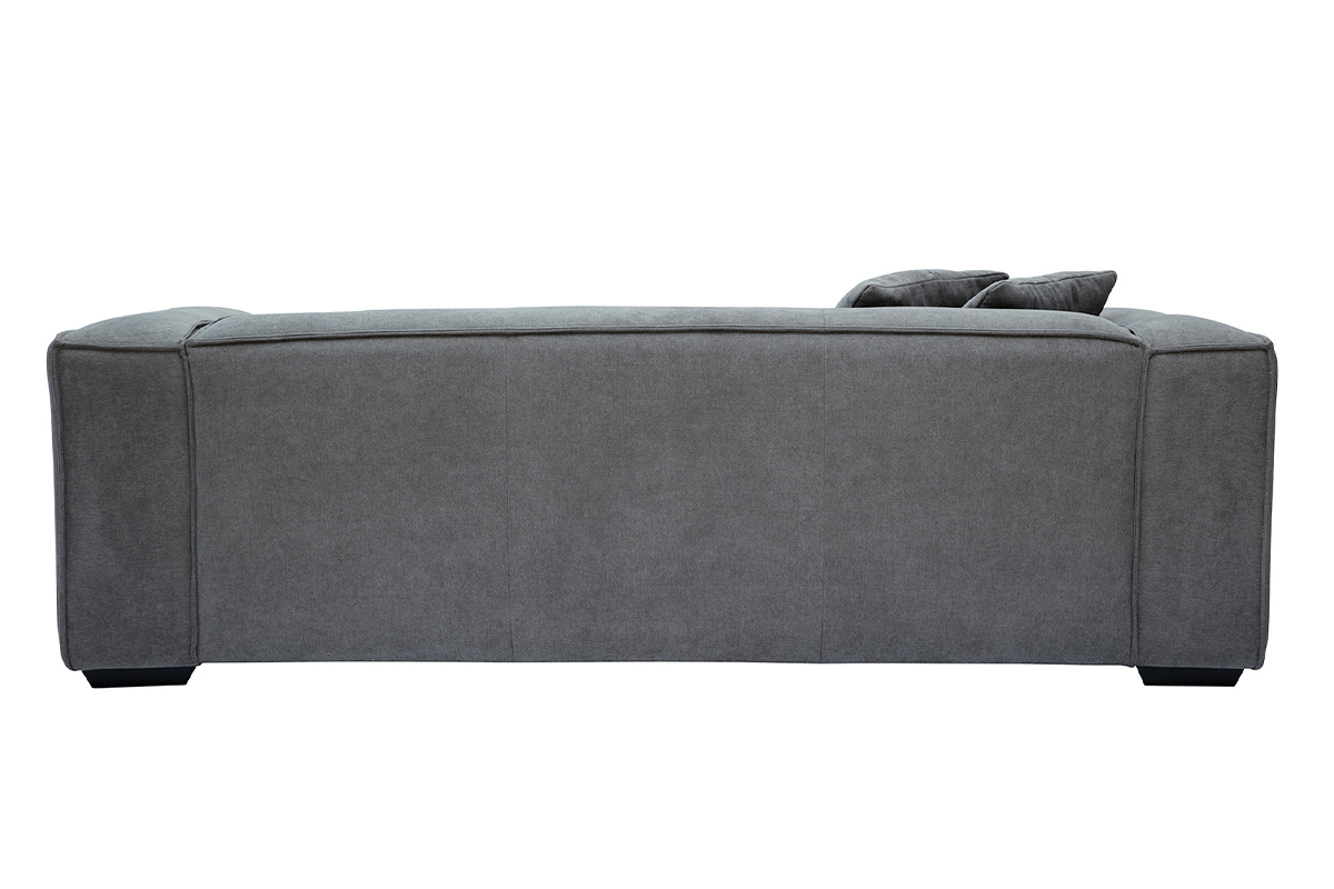Canap design 3 places en tissu effet velours gris et bois noir COBAIN