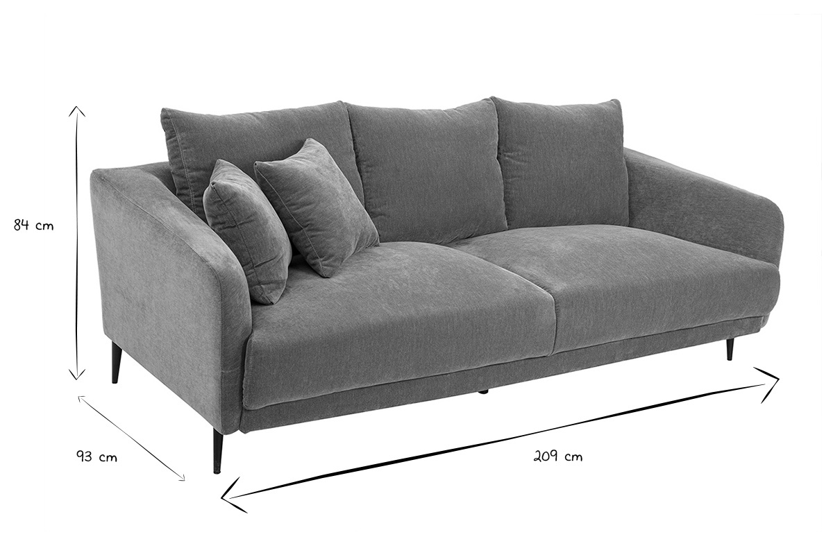 Canap design 3 places en tissu effet velours jaune curry et mtal noir JERRY