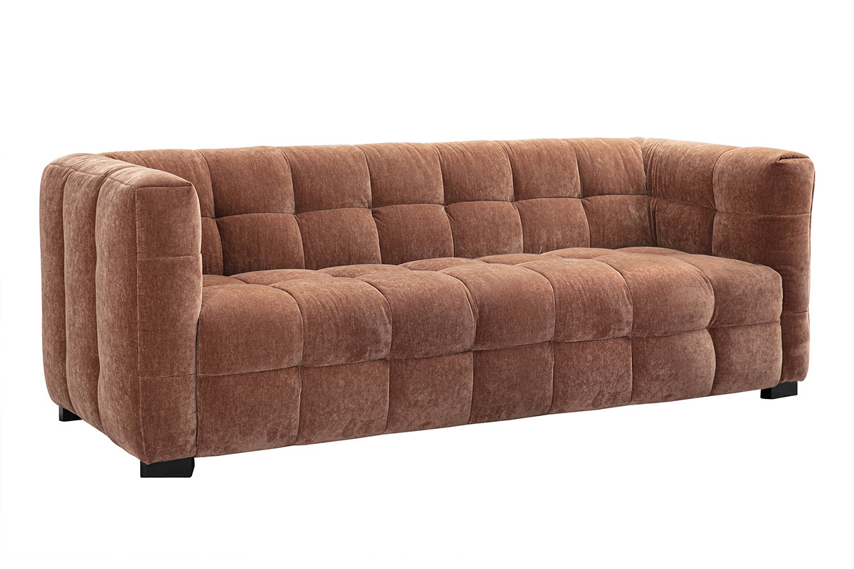 Canap design 3 places en tissu effet velours marron noisette CORTO