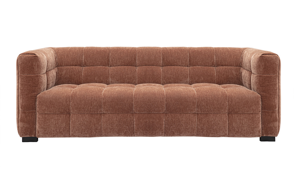 Canap design 3 places en tissu effet velours marron noisette CORTO