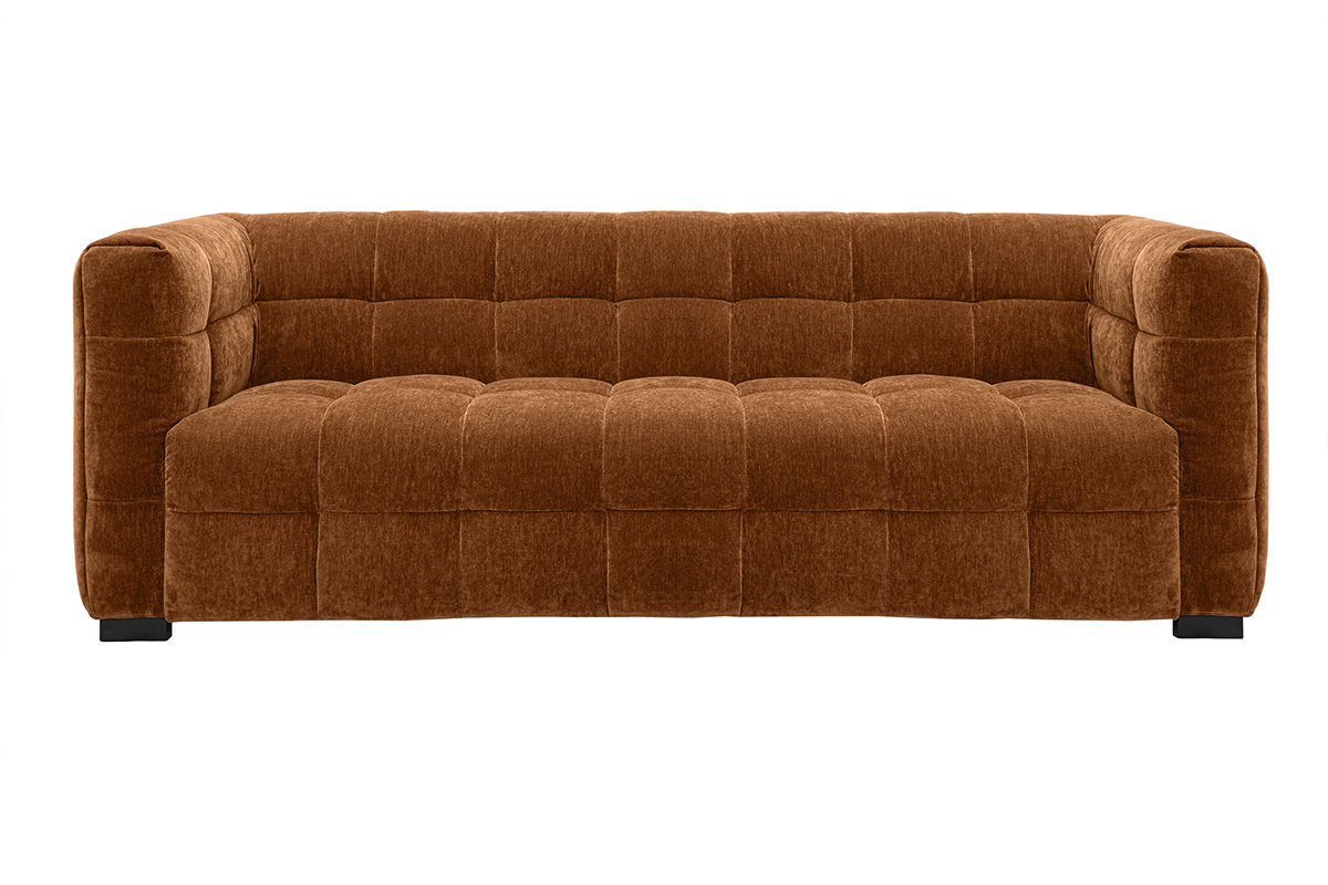 Canap design 3 places en tissu effet velours marron noisette CORTO