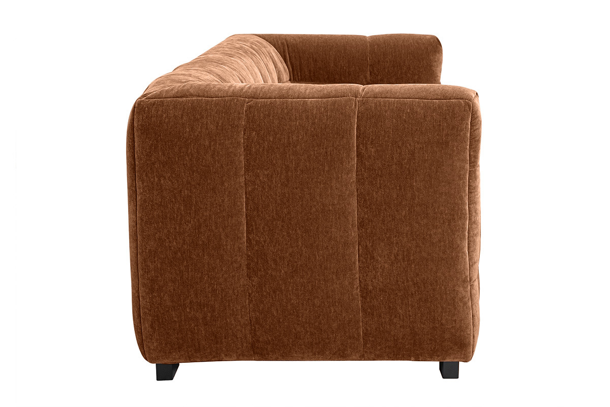 Canap design 3 places en tissu effet velours marron noisette CORTO