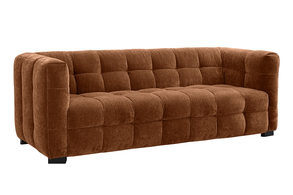 Canap design 3 places en tissu effet velours marron noisette CORTO