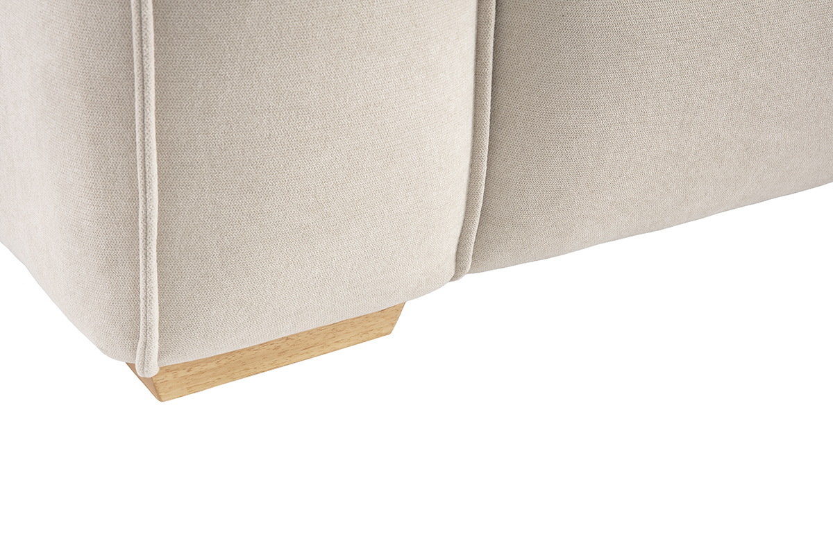 Canap design 3 places en tissu effet velours naturel et bois clair COBAIN