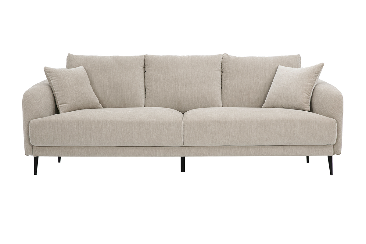 Canap� design 3 places en tissu effet velours taupe et m�tal noir JERRY