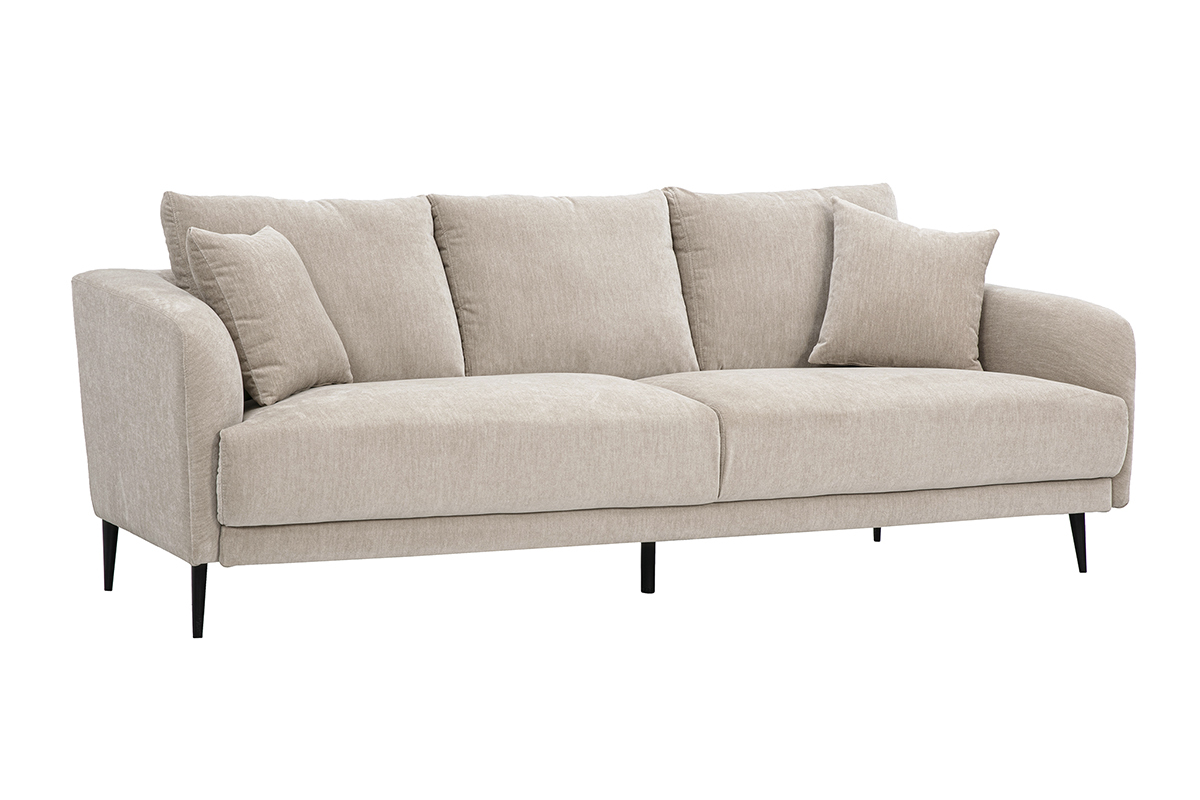 Canap� design 3 places en tissu effet velours taupe et m�tal noir JERRY