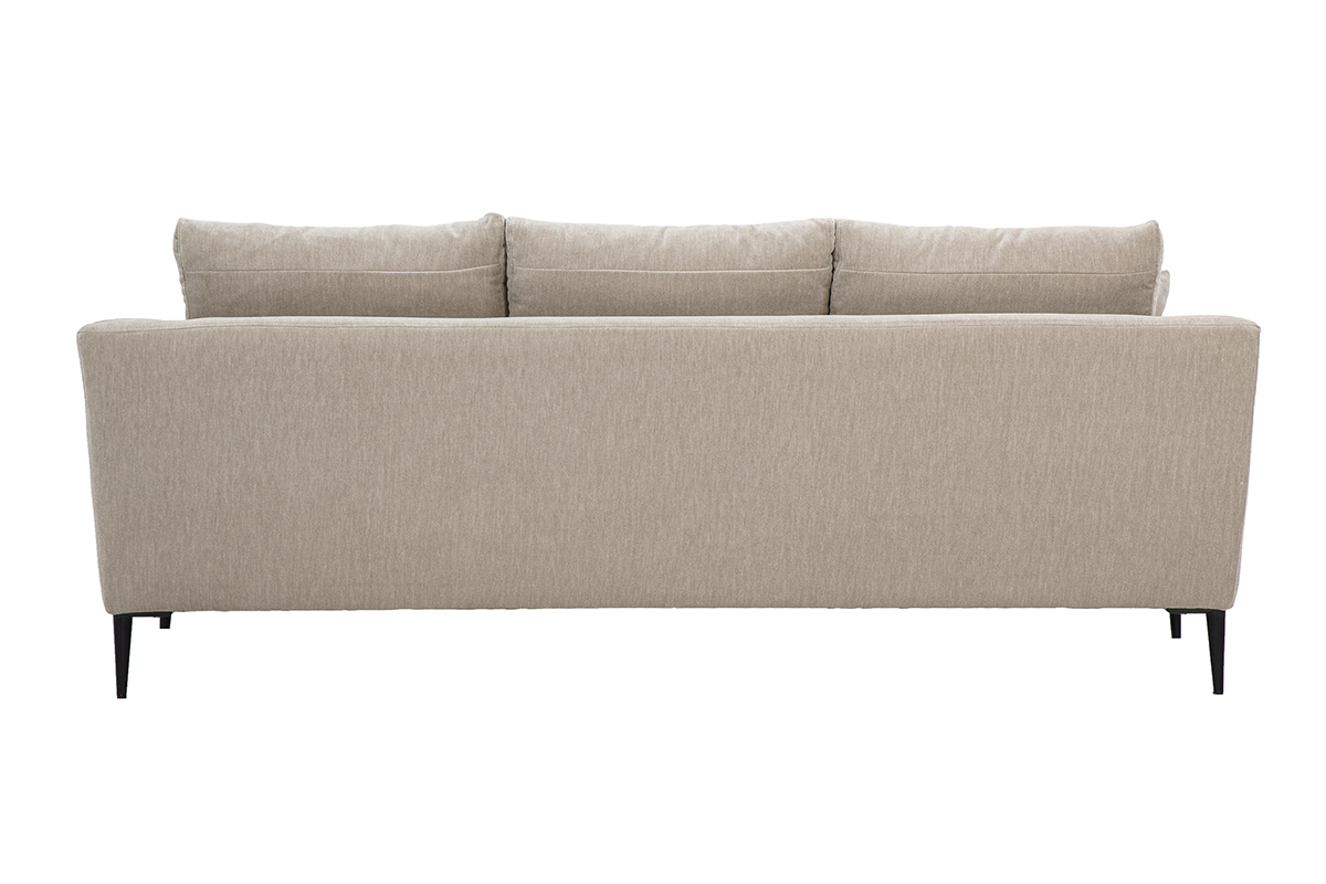 Canap� design 3 places en tissu effet velours taupe et m�tal noir JERRY