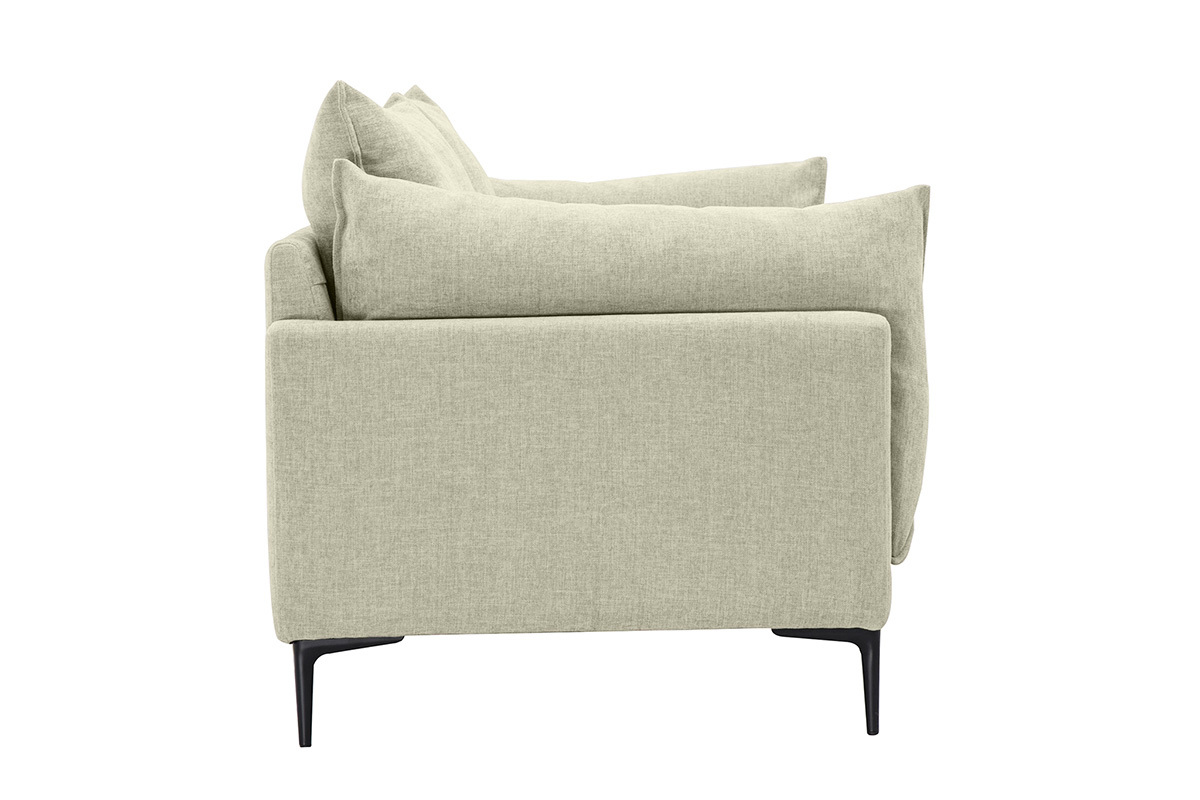 Canap� design 3 places en tissu effet velours textur� beige et m�tal noir MARIUS