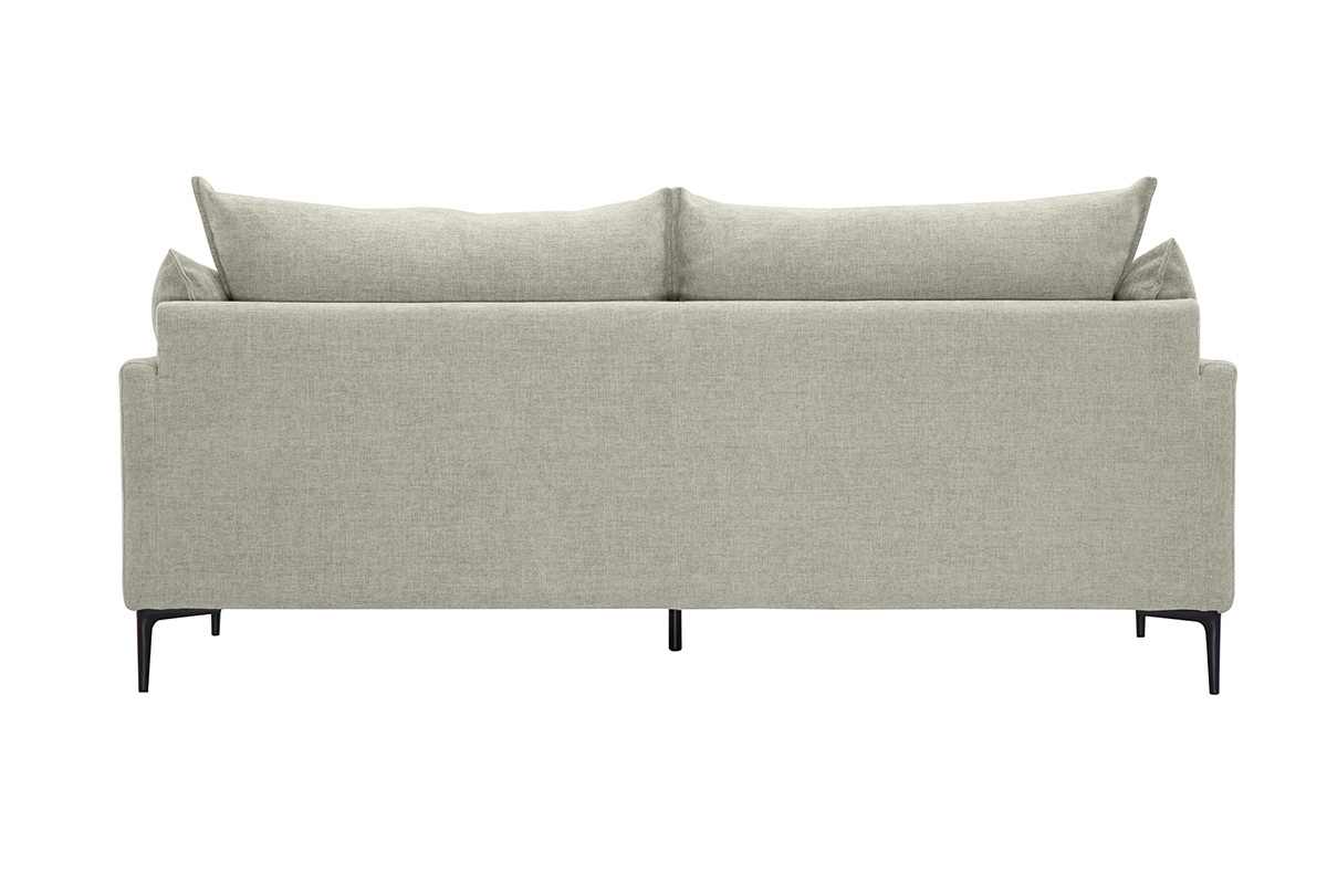 Canap� design 3 places en tissu effet velours textur� beige et m�tal noir MARIUS