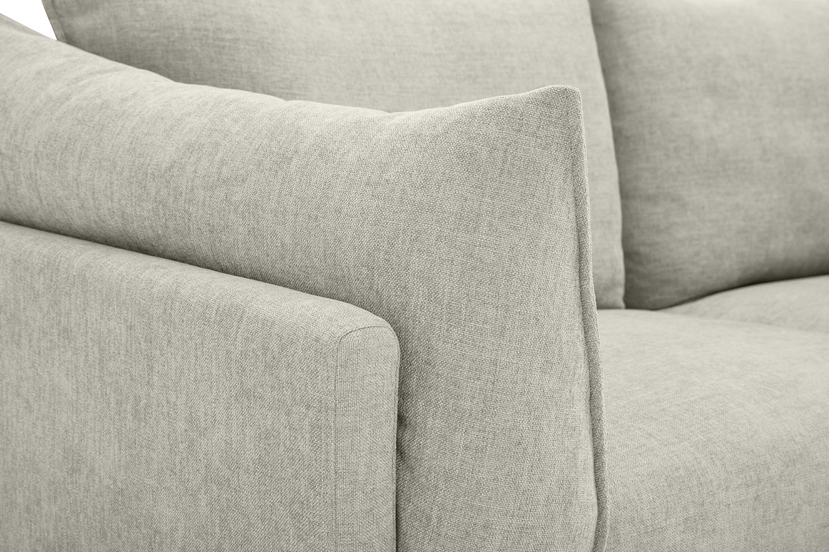 Canap� design 3 places en tissu effet velours textur� beige et m�tal noir MARIUS