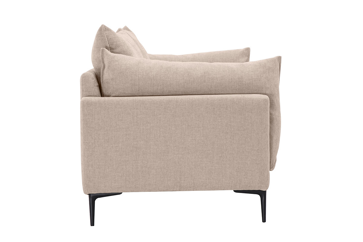 Canap� design 3 places en tissu effet velours textur� beige et m�tal noir MARIUS