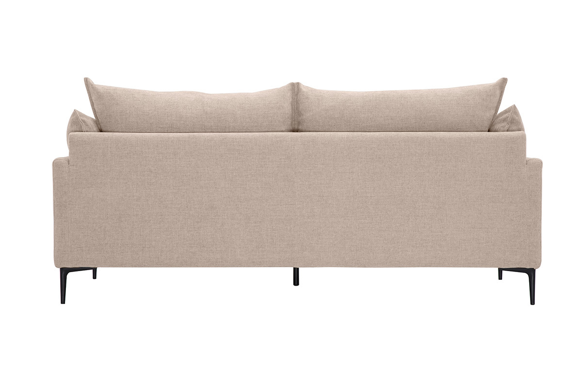 Canap� design 3 places en tissu effet velours textur� beige et m�tal noir MARIUS