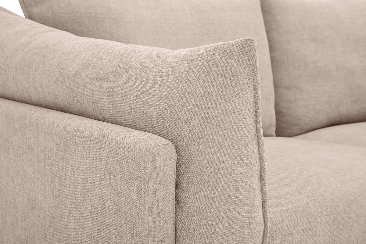 Canap� design 3 places en tissu effet velours textur� beige et m�tal noir MARIUS