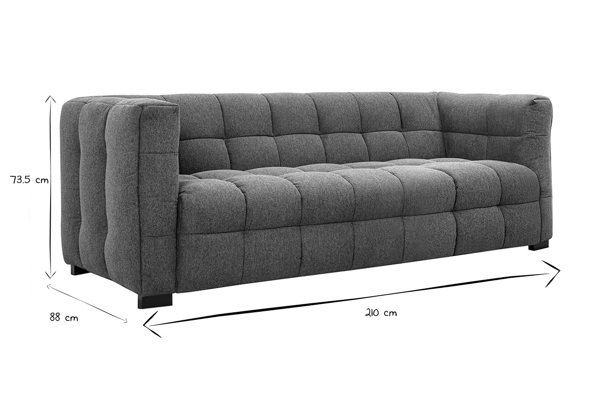 Canap design 3 places en tissu effet velours textur bleu fonc CORTO