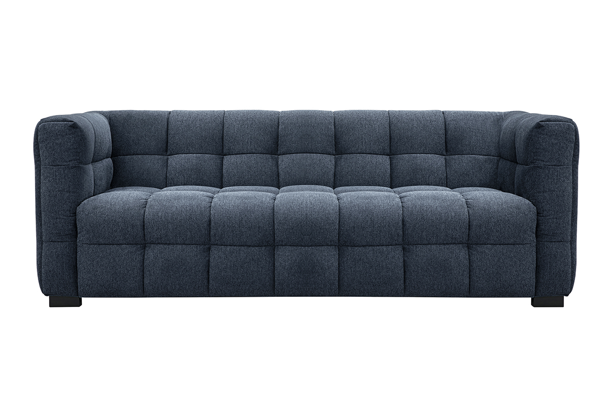 Canap design 3 places en tissu effet velours textur bleu fonc CORTO