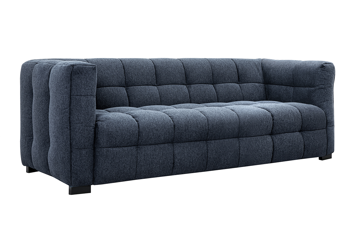 Canap design 3 places en tissu effet velours textur bleu fonc CORTO