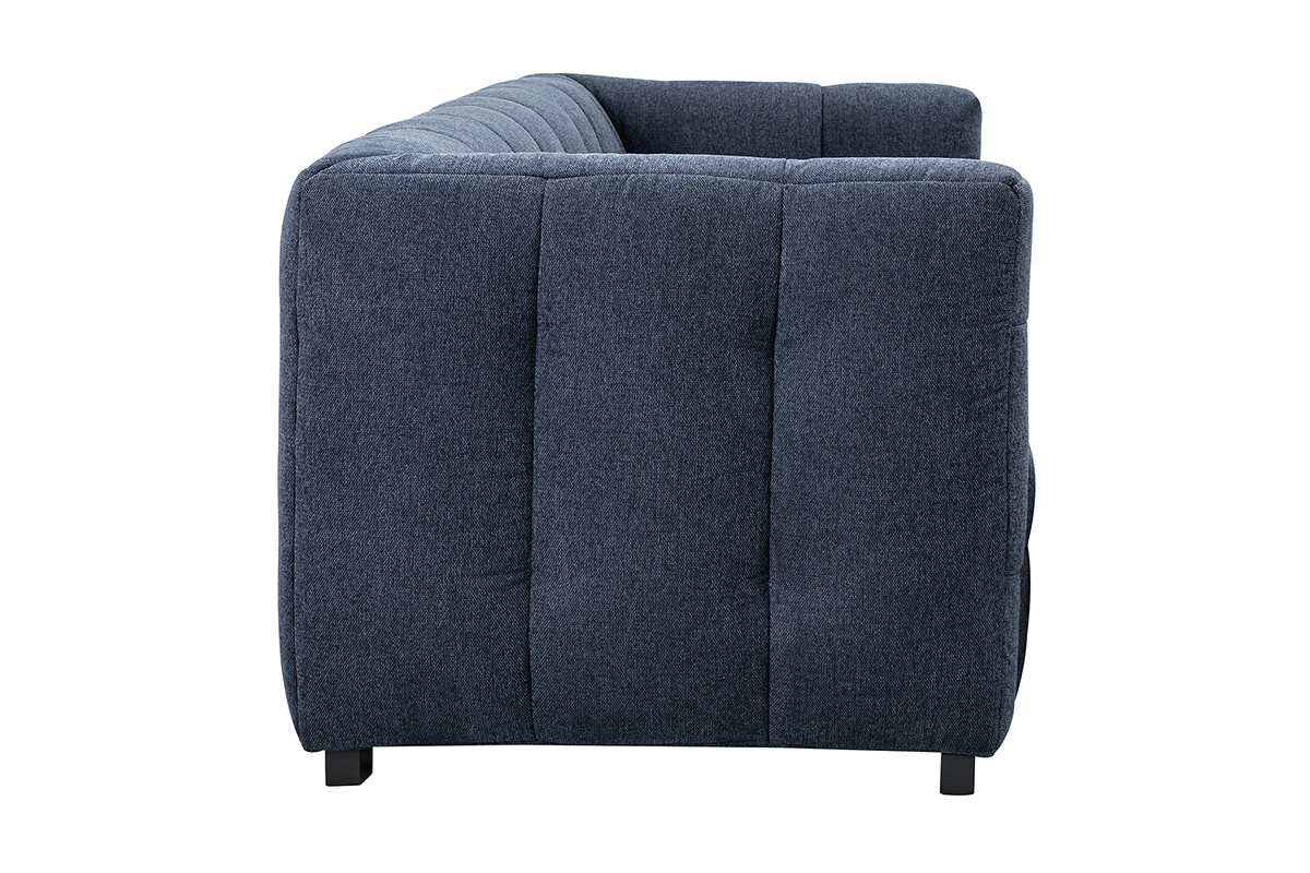 Canap design 3 places en tissu effet velours textur bleu fonc CORTO