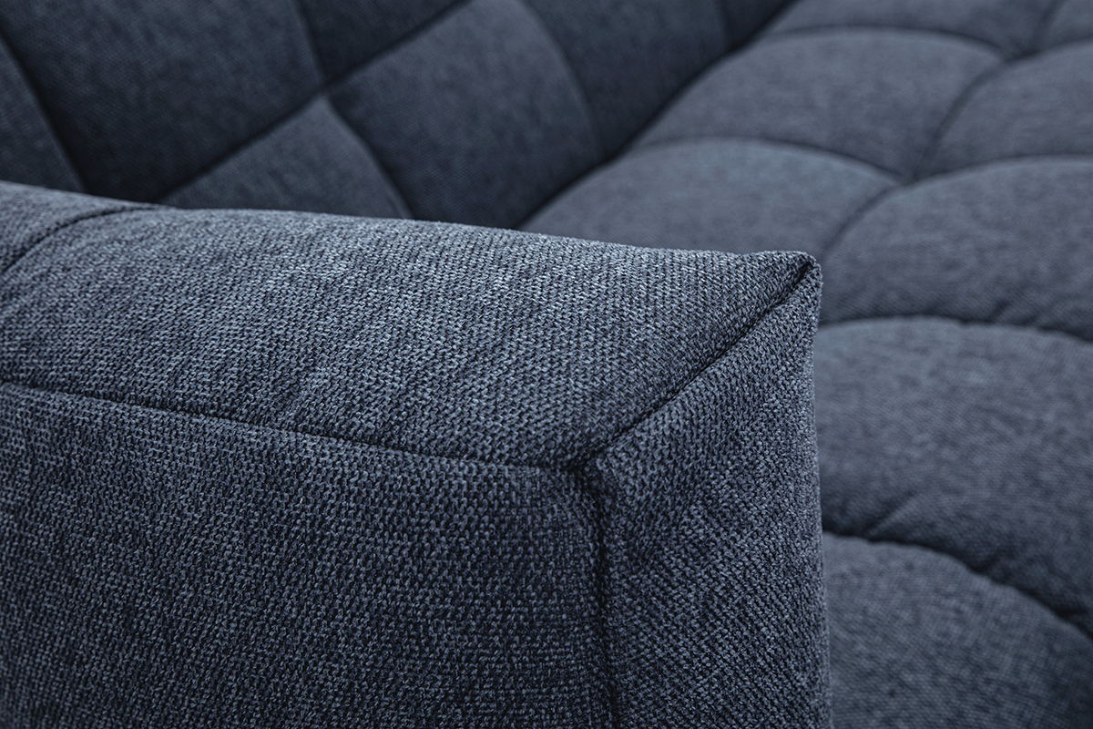 Canap design 3 places en tissu effet velours textur bleu fonc CORTO