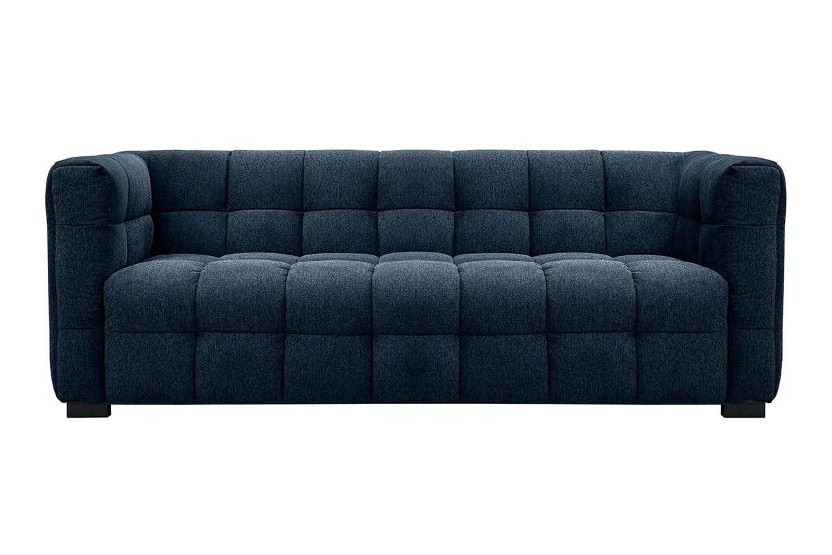 Canap design 3 places en tissu effet velours textur bleu fonc CORTO