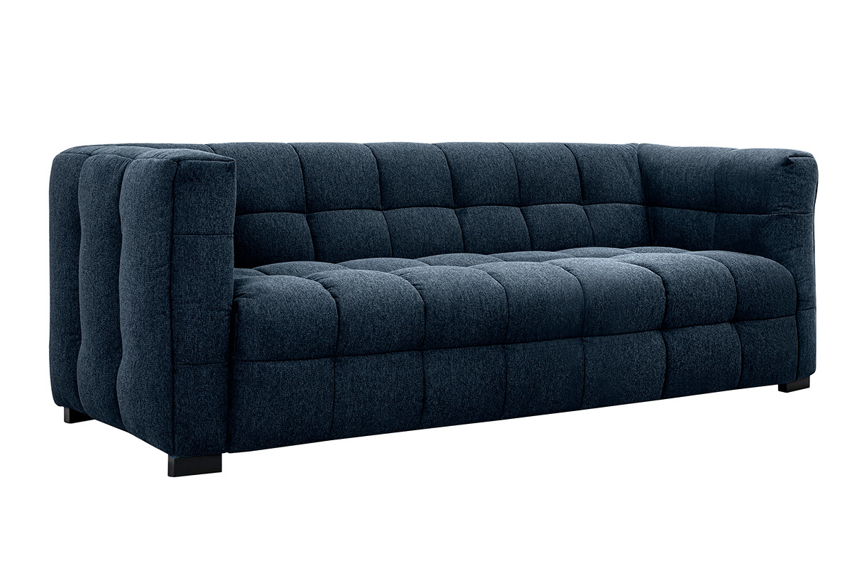 Canap design 3 places en tissu effet velours textur bleu fonc CORTO